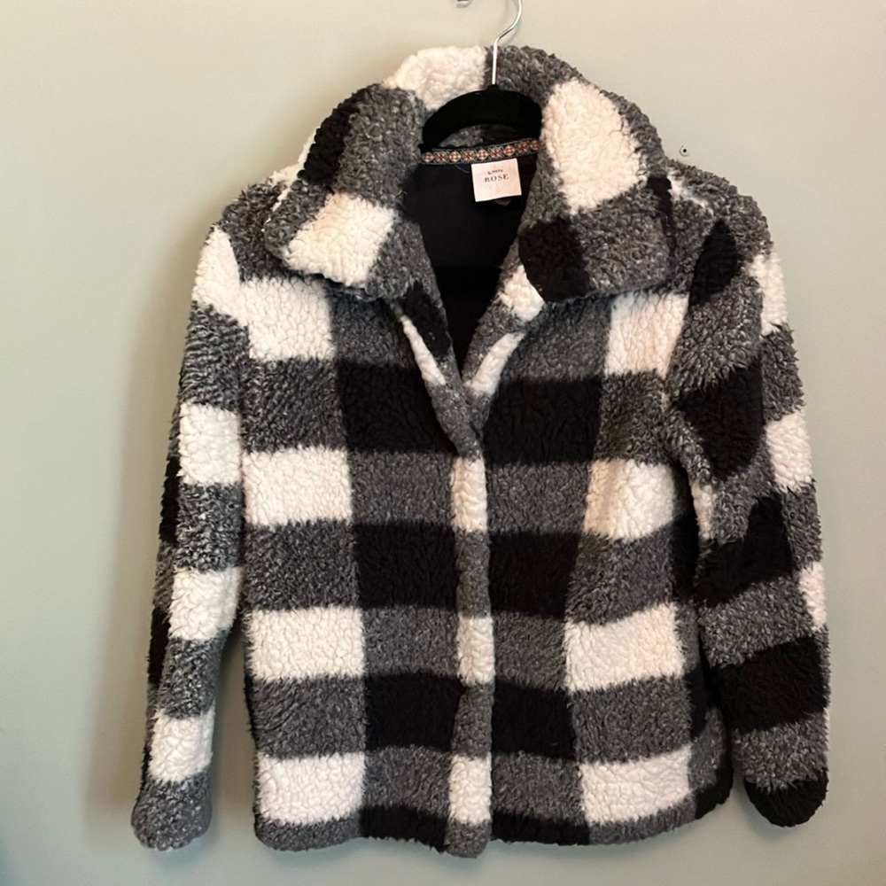 Knox Rose Black and White Teddy Jacket Cozy Sherpa